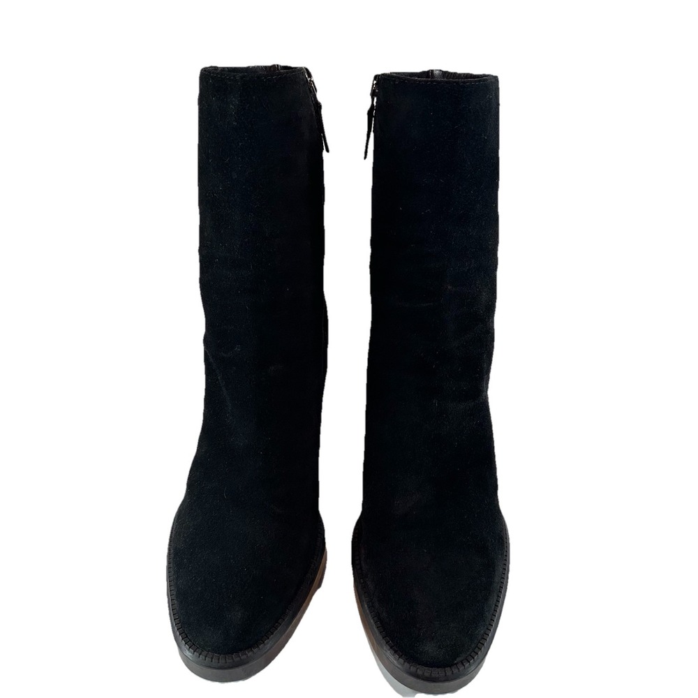 Aquatalia Black Suede Block Heel Boots Women's 8 Made in Italy Side‎ Zip